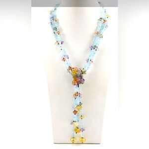 Amazing Light Blue Flapper Style Polished Rock Necklace with Multi Color Accents